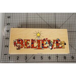 Stampabilities BELIEVE Wood-Mounted Rubber Christmas Stamp SR1001 Vintage NEW